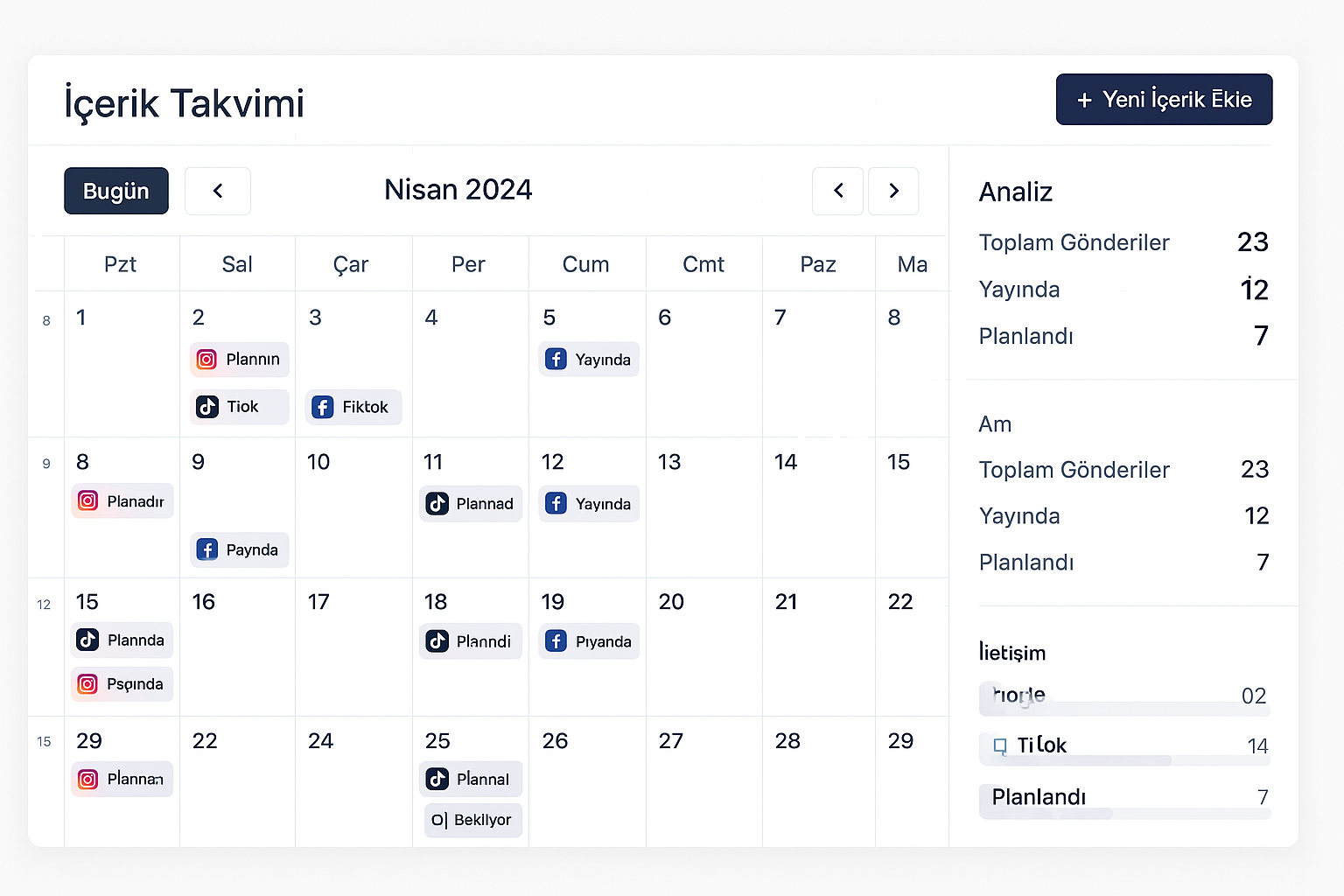 E-ticaret İçerik Takvimi Yönetimi