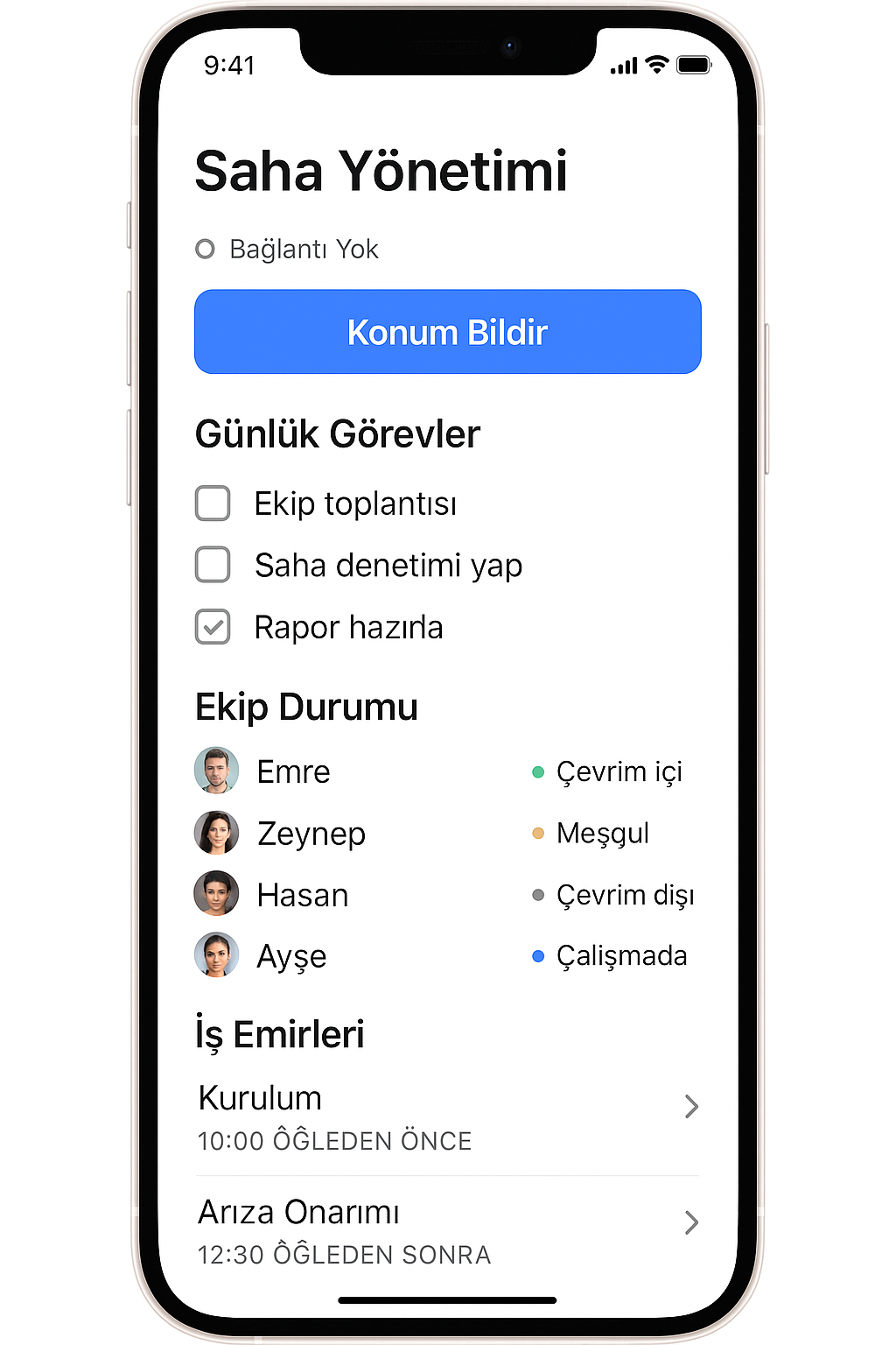 Saha Ekibi Yönetim Uygulaması